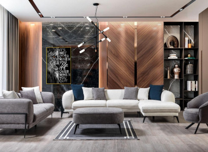 Wohnzimmer Set 3tlg Sofa L-Form Sofa Couch Dreisitzer Polstersofas Sessel Neu